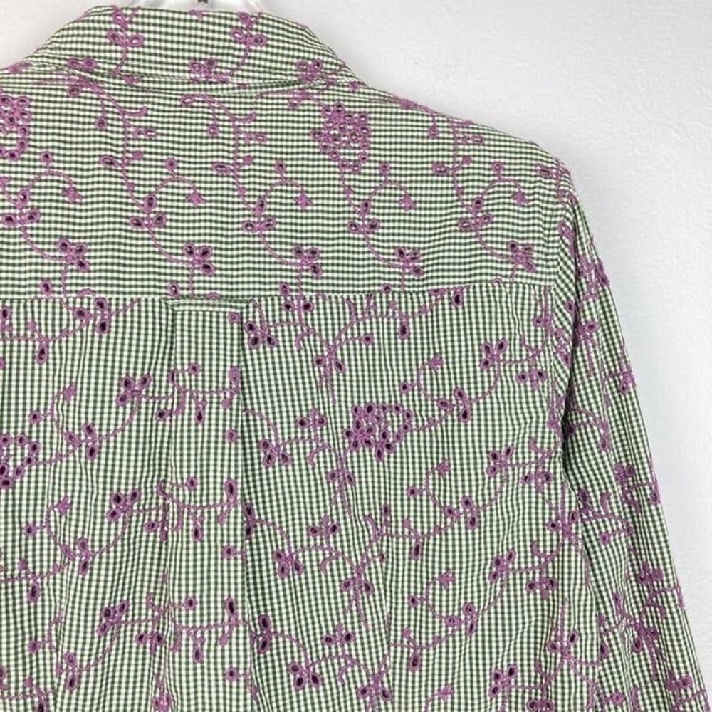 Anthropologie Odile Gingham  Embroidered Eyelet Button Down Top SZ 6 - Picture 7 of 9